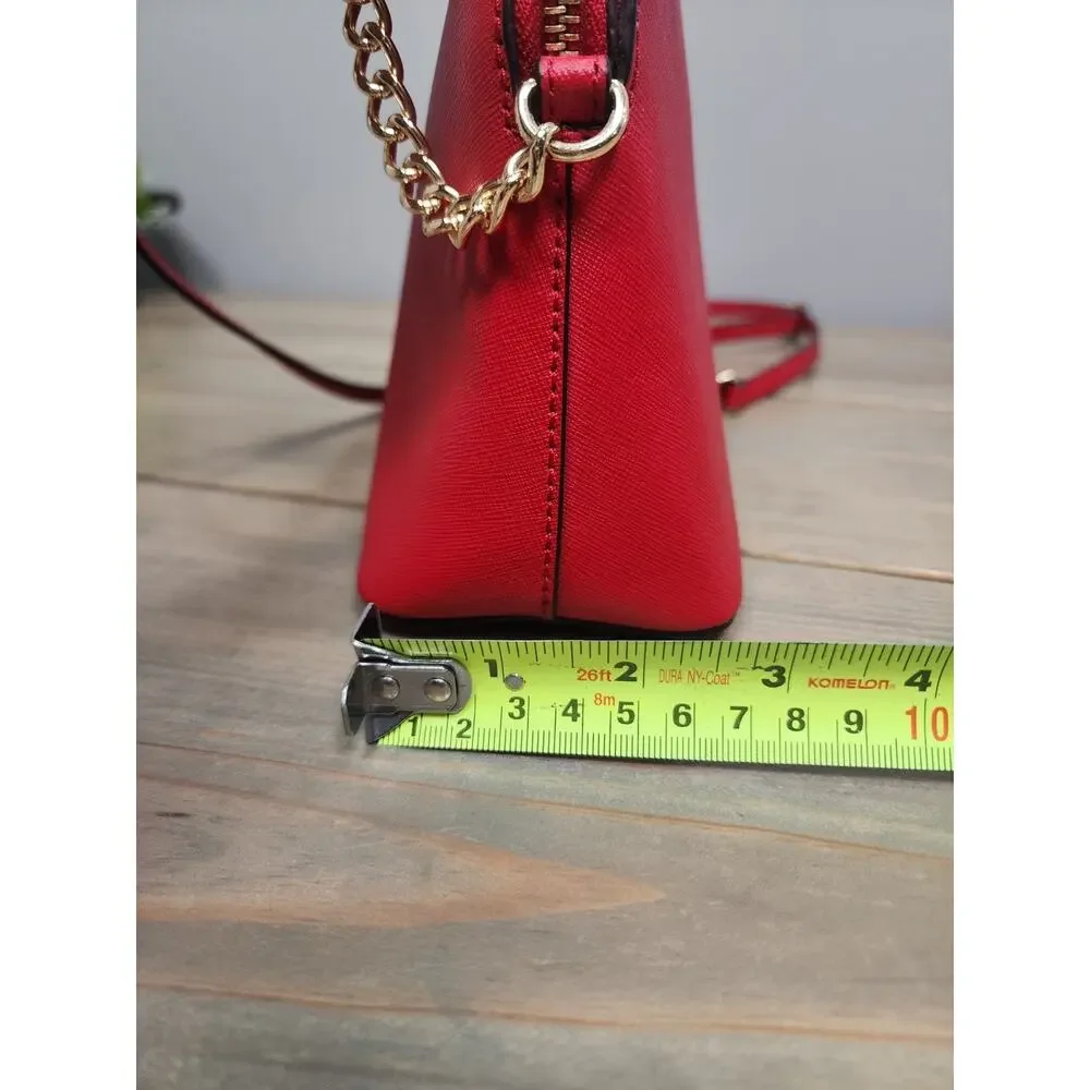Michael Kors Cindy Crossbody Bag Red Saffiano Leather Chain Strap Small Purse